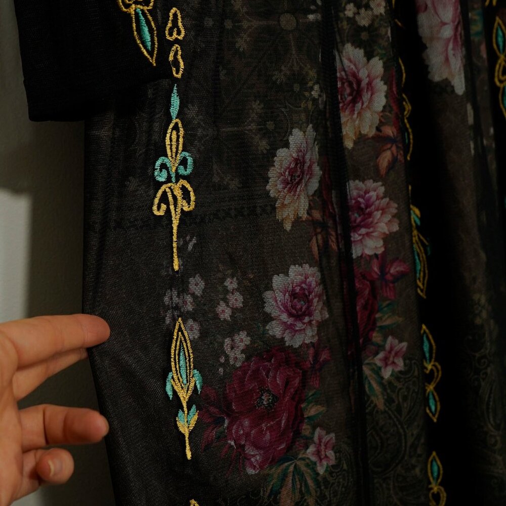 eshakti Black Floral Sheer V-Neck Maxi Dress - Picture 7 of 15